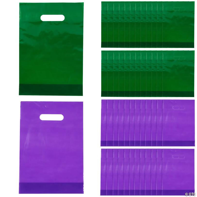 8 1/2" x 12" Bulk 100 Pc. Green & Purple Plastic Goody Bags Assortment