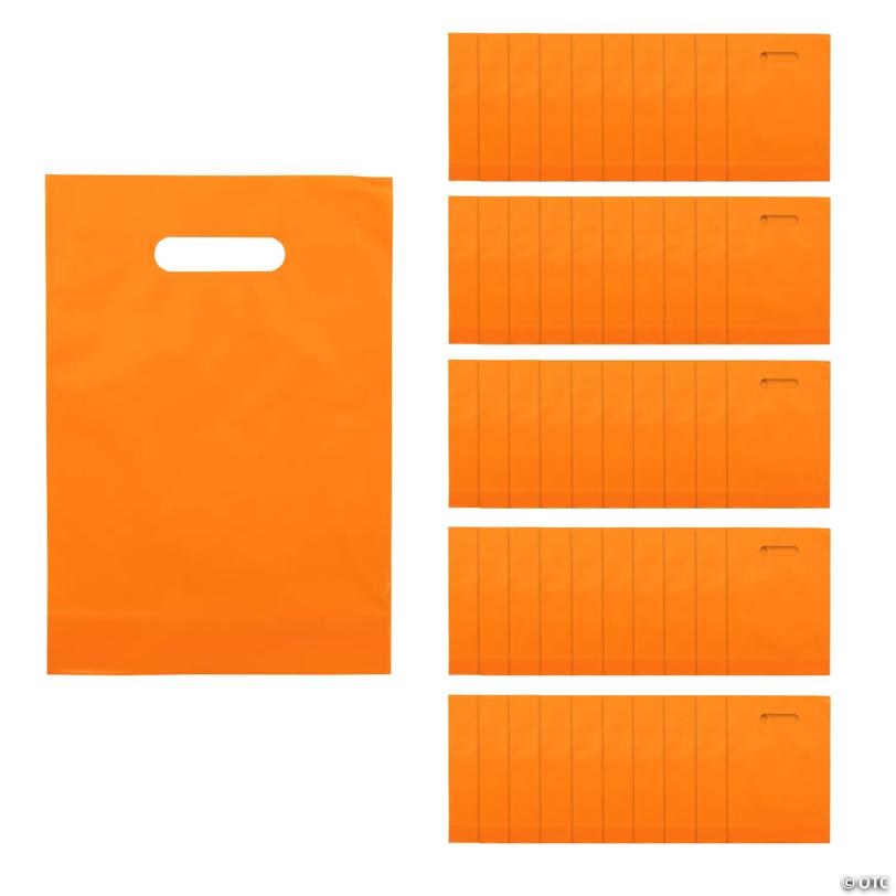 8 1/2" x 12" Bulk 50 Pc. Bright Orange Plastic Goody Bags with Handles