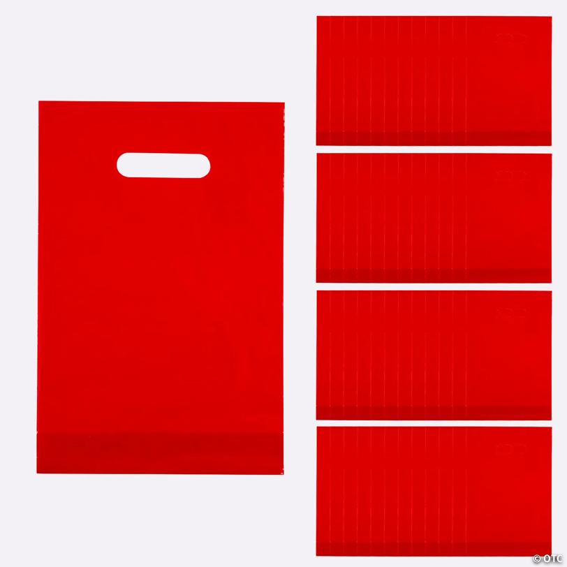 8 1/2" x 12" Bulk 50 Pc. Bright Red Plastic Goody Bags with Handles