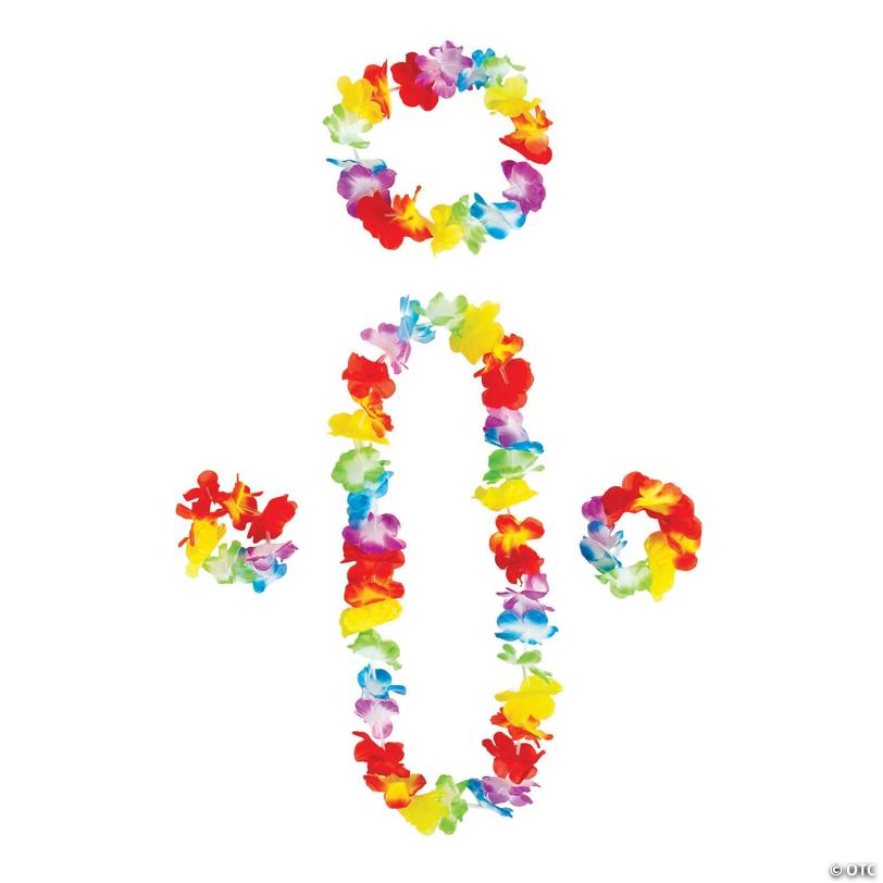 8" – 40" Rainbow Luau Party Flower Polyester Lei Accessory Set – 48 Pc. | USA Decoration®