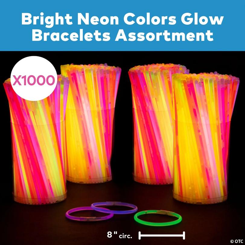 8" Bulk 1000 Pc. Bright Neon Colors Glow Bracelets Assortment