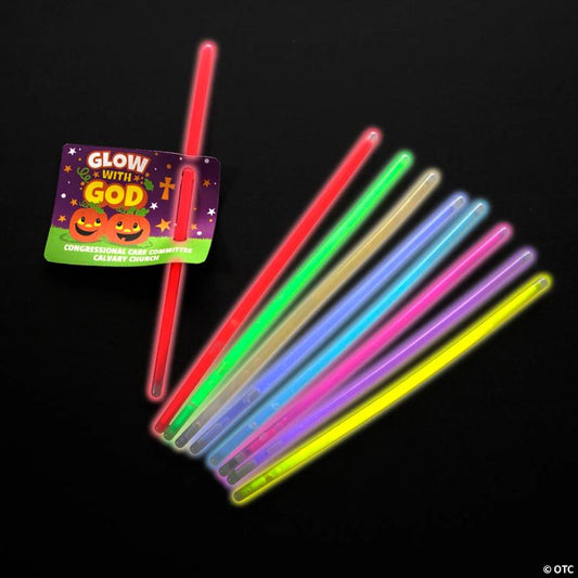 8" Bulk 50 Pc. Personalized Religious Pumpkin Glow Bracelets with Card