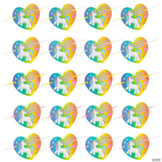 8" Bulk Glow Bracelet Valentine Exchanges with Unicorn Rainbow Card for 96