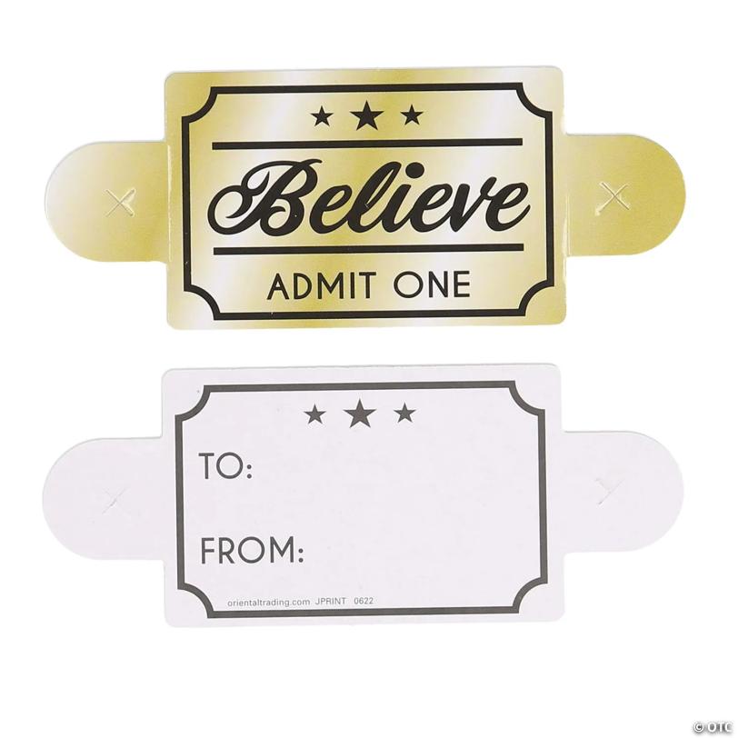 8" Christmas Believe Gold Tickets with Red Glow Bracelet Handout Kit for 50 - 110 Pc.