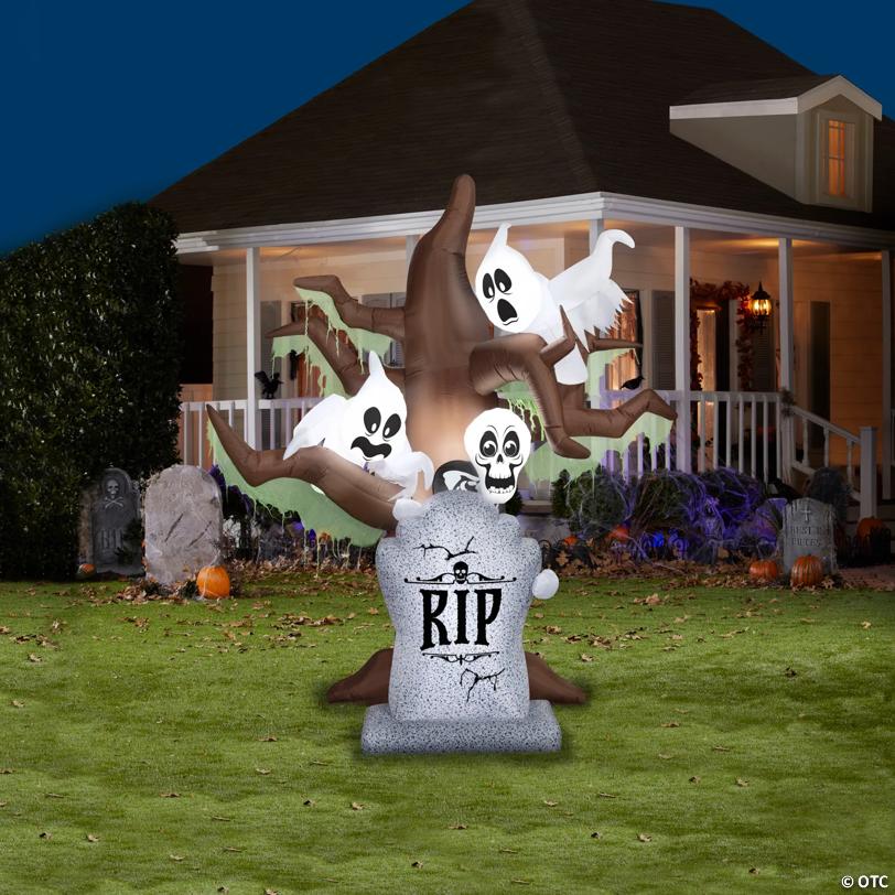 8 Ft. Airblown Blowup Inflatable Tombstone with Haunted Ghost Tree ShortCircuit™ Lightshow Halloween Outdoor Yard Decoration