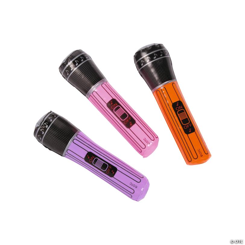 8" Inflatable Assorted Bright Colors Handheld Vinyl Microphones - 12 Pc.