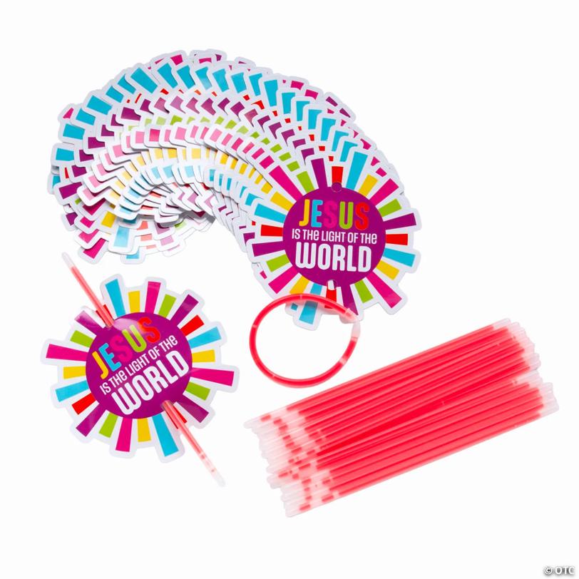 8" Jesus is the Light VBS Glow Bracelets on Card - 24 Pc.