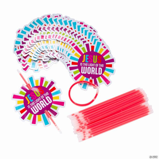 8" Jesus is the Light VBS Glow Bracelets on Card - 24 Pc.