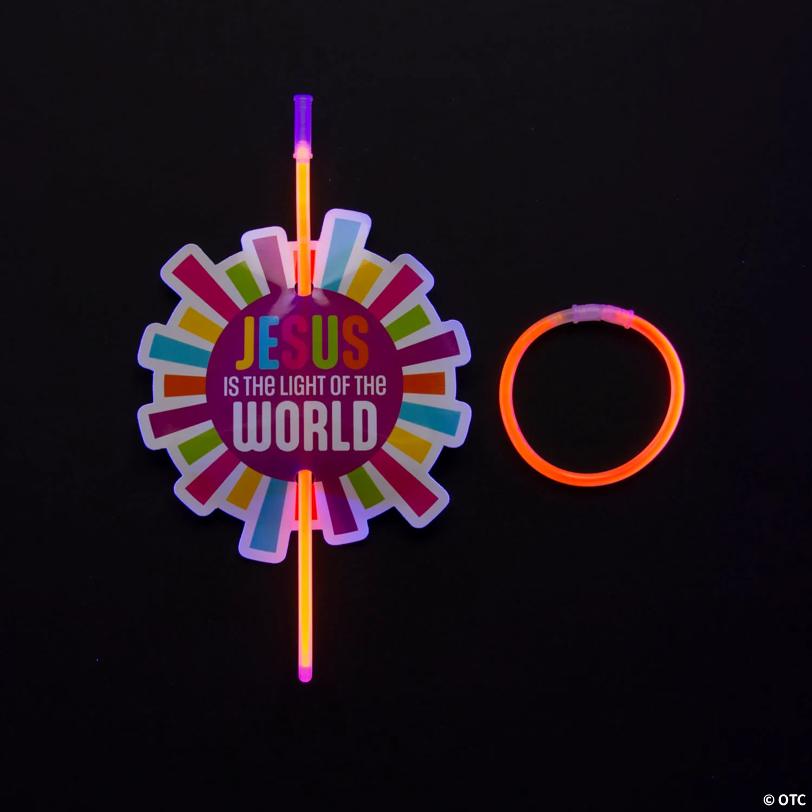 8" Jesus is the Light VBS Glow Bracelets on Card - 24 Pc.