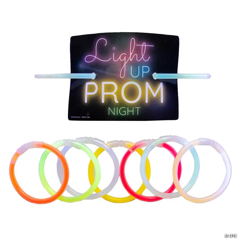 8" Light Up Prom Night Glow Bracelets with Card for 48