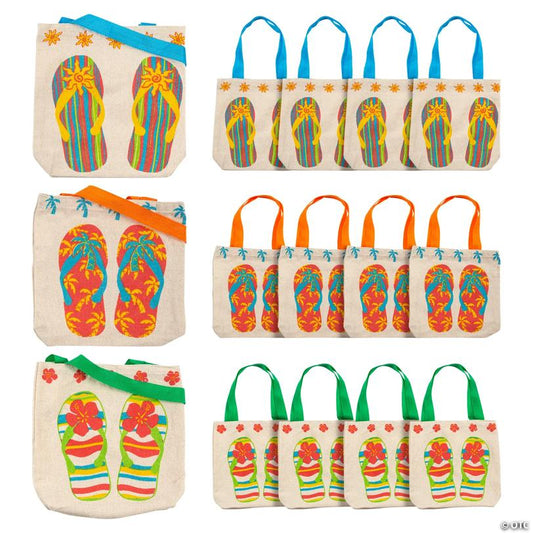 8" Mini Flip Flop Canvas Tote Bags - 12 Pc.