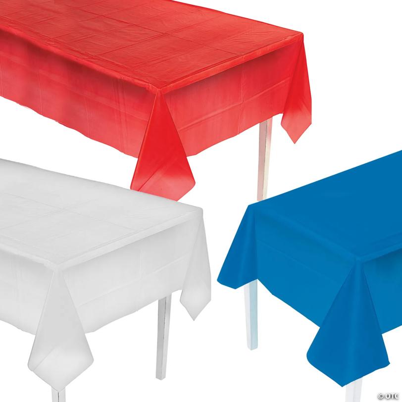 8 ft. Patriotic Red, White & Blue Rectangle Disposable Plastic Tablecloths Kit - 12 Pc.