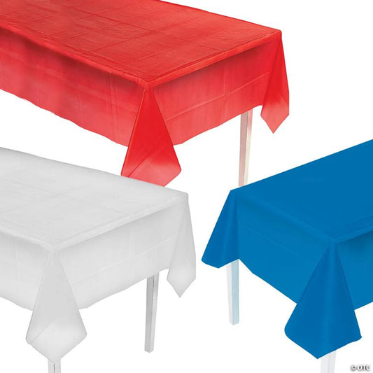 8 ft. Patriotic Red, White & Blue Rectangle Disposable Plastic Tablecloths Kit - 12 Pc.