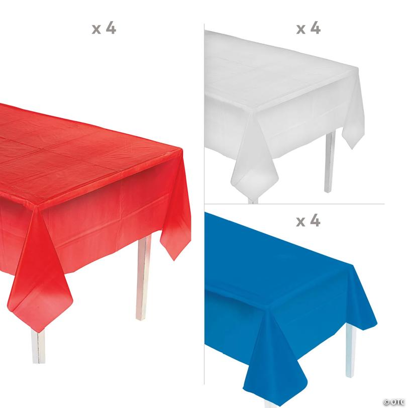8 ft. Patriotic Red, White & Blue Rectangle Disposable Plastic Tablecloths Kit - 12 Pc.