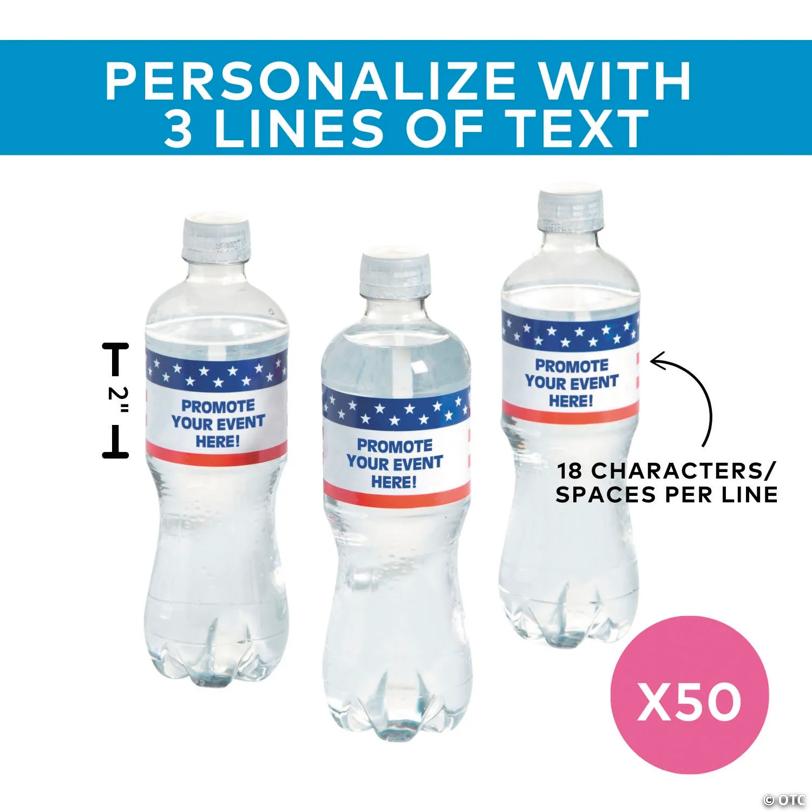 8" x 2" Bulk 50 Pc. Personalized Patriotic Flag Water Bottle Vinyl Labels