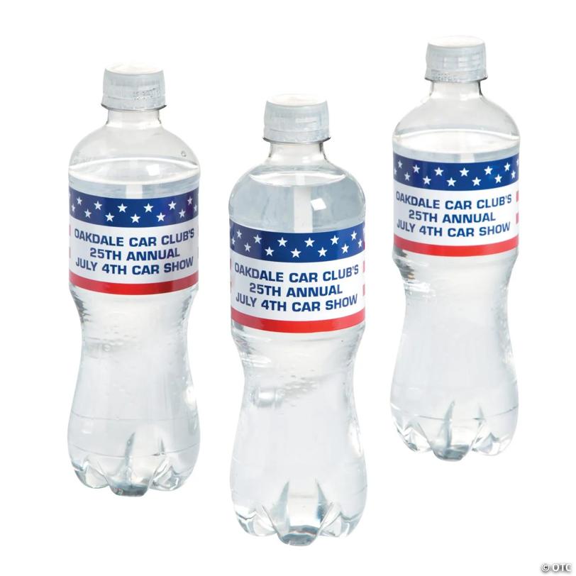 8" x 2" Bulk 50 Pc. Personalized Patriotic Flag Water Bottle Vinyl Labels