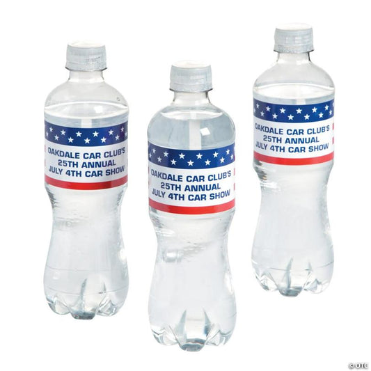 8" x 2" Bulk 50 Pc. Personalized Patriotic Flag Water Bottle Vinyl Labels