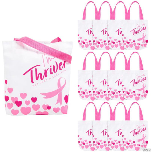 8" x 8" Mini Breast Cancer Thriver Canvas Totes - 12 Pc.