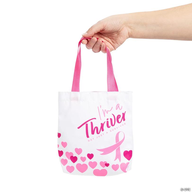 8" x 8" Mini Breast Cancer Thriver Canvas Totes - 12 Pc.