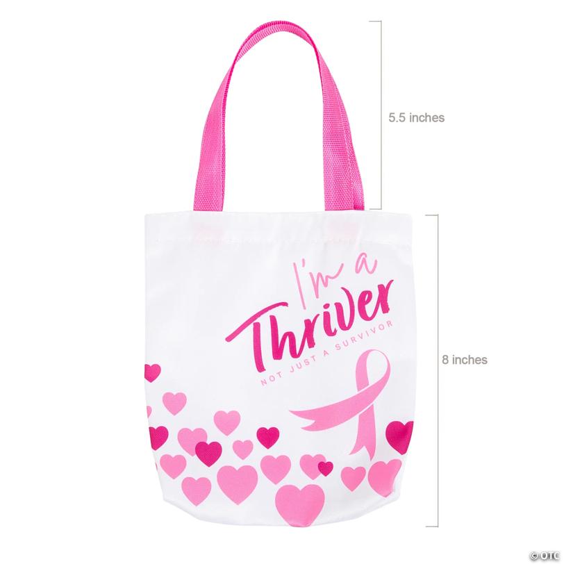 8" x 8" Mini Breast Cancer Thriver Canvas Totes - 12 Pc.