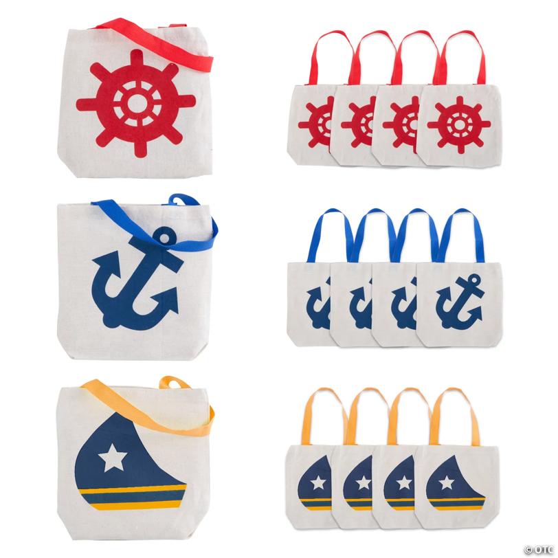8" x 8" Mini Nautical Polyester Tote Bags - 12 Pc.