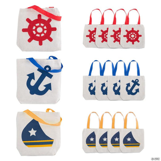 8" x 8" Mini Nautical Polyester Tote Bags - 12 Pc.