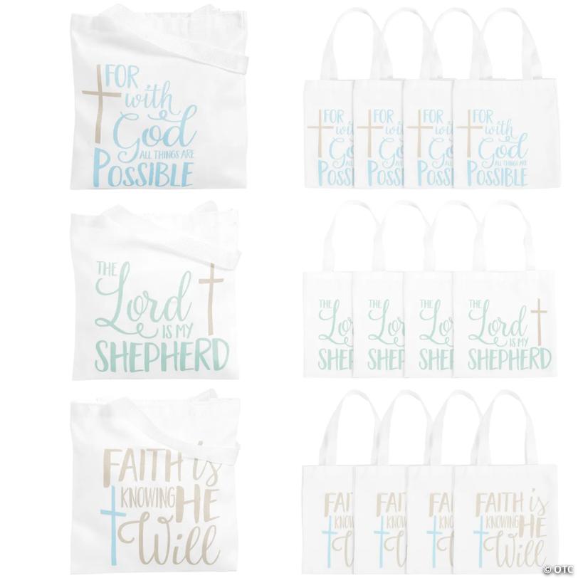 8" x 8" Small Religious Canvas Tote Bags - 12 Pc.