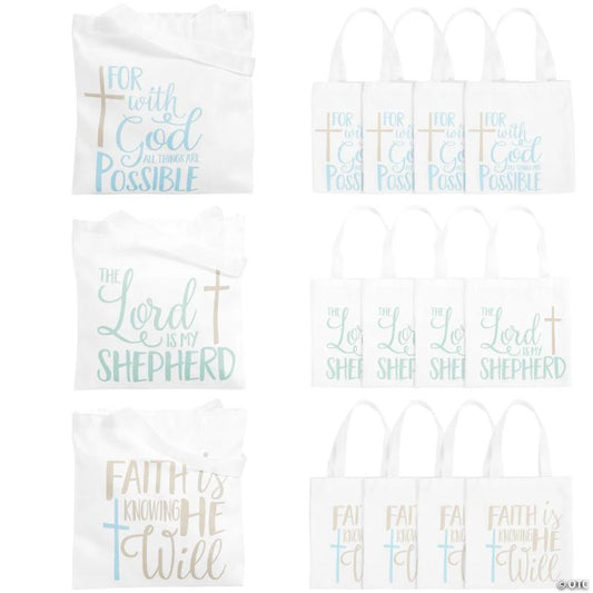 8" x 8" Small Religious Canvas Tote Bags - 12 Pc.