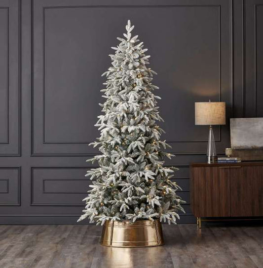 9' Shadow Woods Flocked Spruce Tree with 600 Warm White LED Lights Elegant Snowy LED Christmas Tree