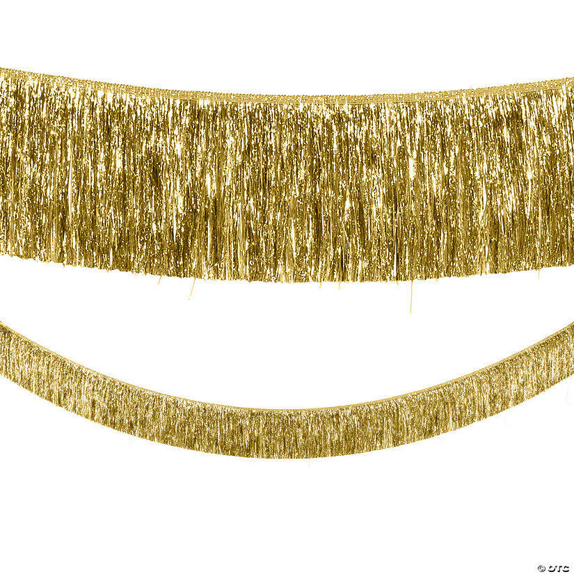 1 Piece(s): 9 Ft. Gold Ready-to-Hang Metallic Tinsel Fringe Garland | USA Decoration®