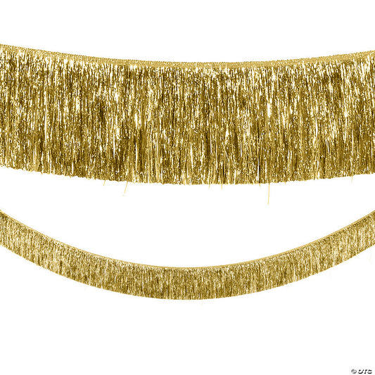 1 Piece(s): 9 Ft. Gold Ready-to-Hang Metallic Tinsel Fringe Garland | USA Decoration®