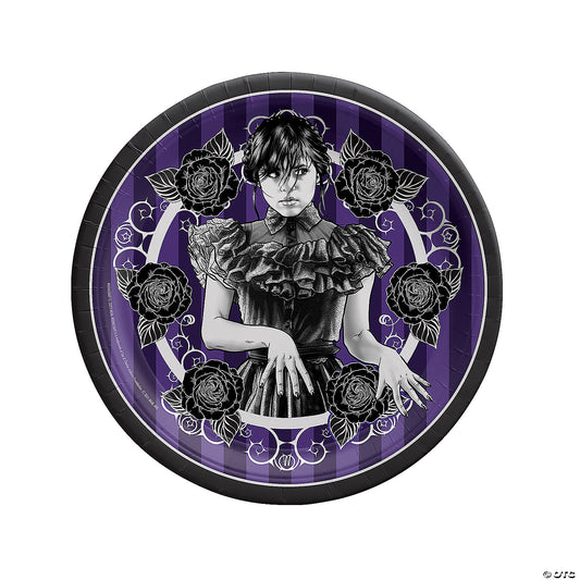 9" Wednesday Addams™ Party Black & Purple Paper Dinner Plates - 8 Ct.