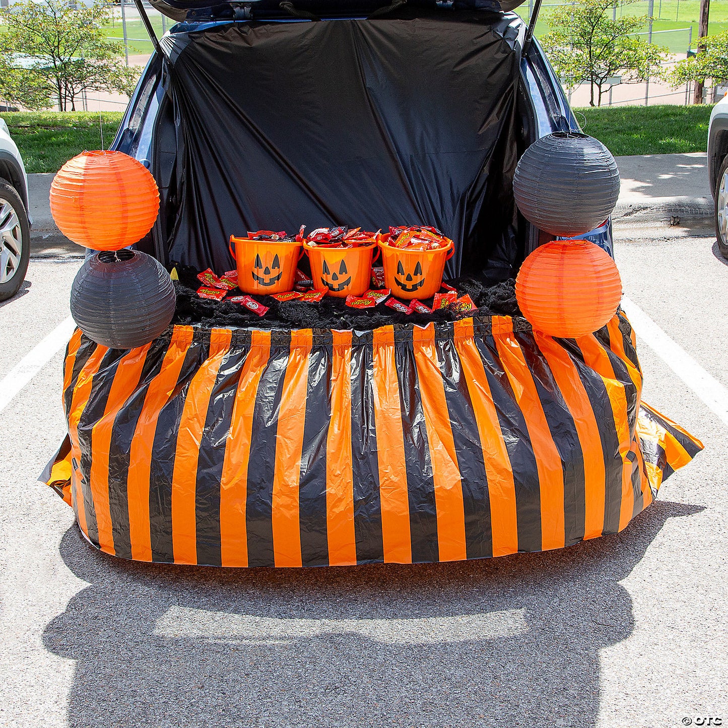 90" x 29" Trunk-or-Treat Black & Orange Striped Plastic Bumper Cover