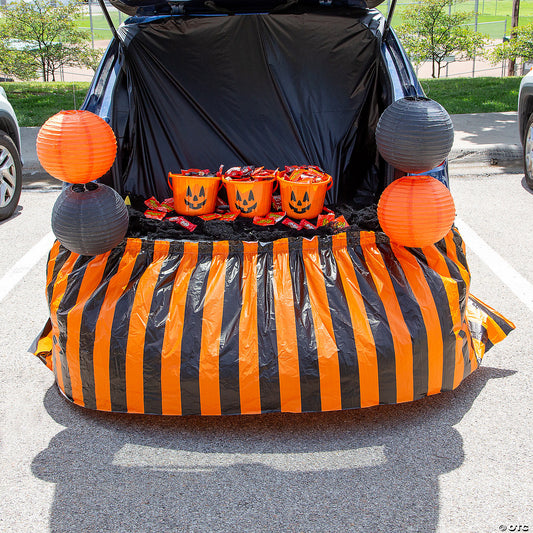 90" x 29" Trunk-or-Treat Black & Orange Striped Plastic Bumper Cover