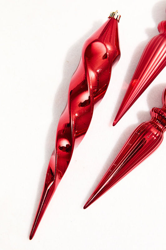 12” Red Finial Boxed Set of 4 for Holiday Decor