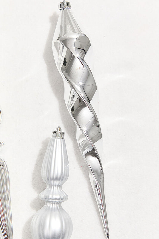 12" Silver Finial Christmas Ornaments Boxed Set of 4 Elegant Holiday Decorations