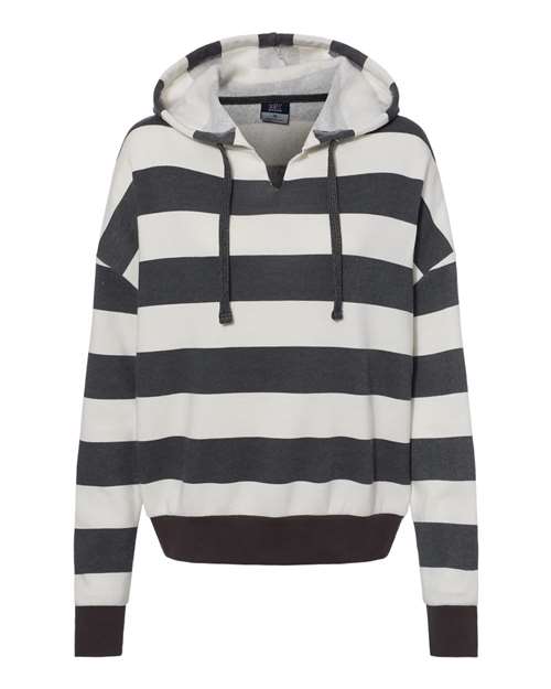 Women's Striped Fleece Boxy Hooded Sweatshirt | USA Decoration