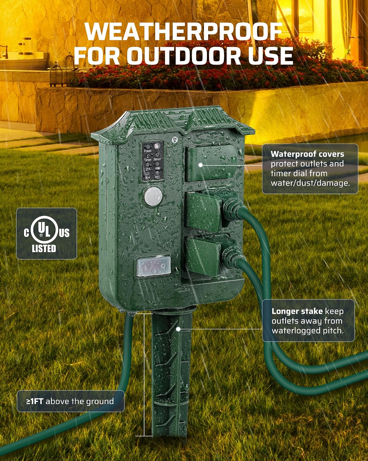 DEWENWILS Outdoor Power Stake Timer with Remote Control, Dusk to Dawn Timer
