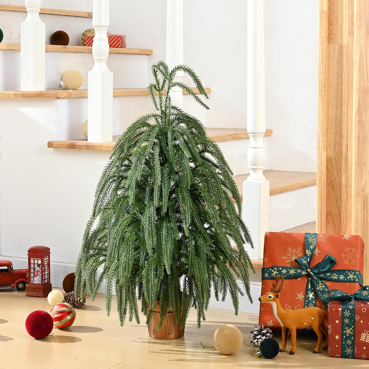 2FT Real Touch Mini Christmas Tree, Small Table Top Christmas Tree with Pot