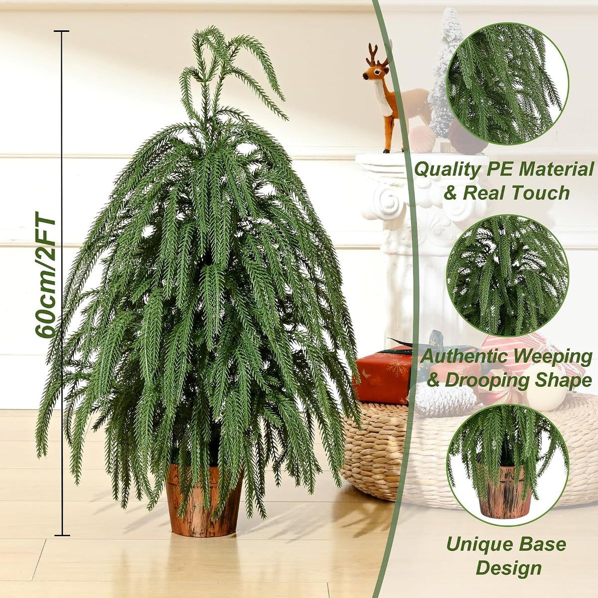 2FT Real Touch Mini Christmas Tree, Small Table Top Christmas Tree with Pot