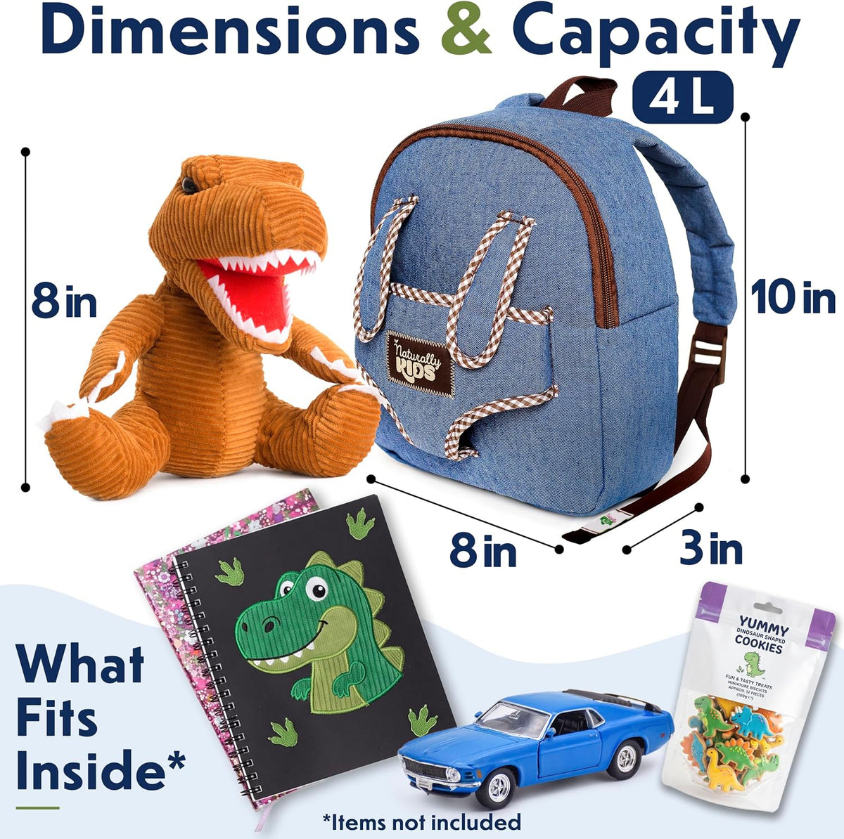 Naturally KIDS Toddler Backpack w. Plush Dinosaur Toy, Kids Gift 2 3 4 5