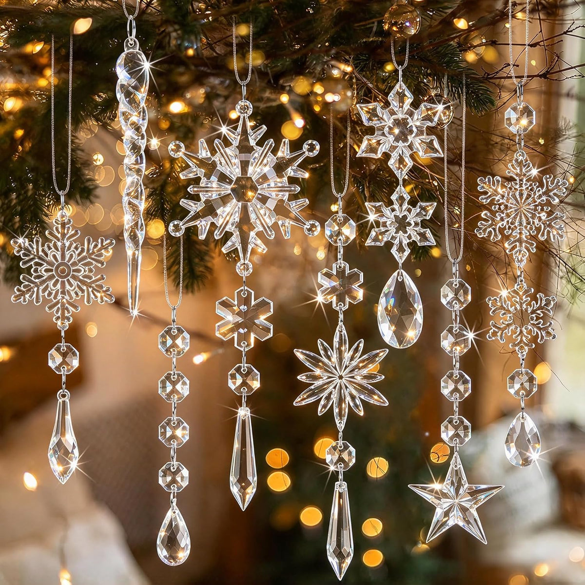 Crystal Ornaments for Christmas Tree Winter Wonderland Decorations
