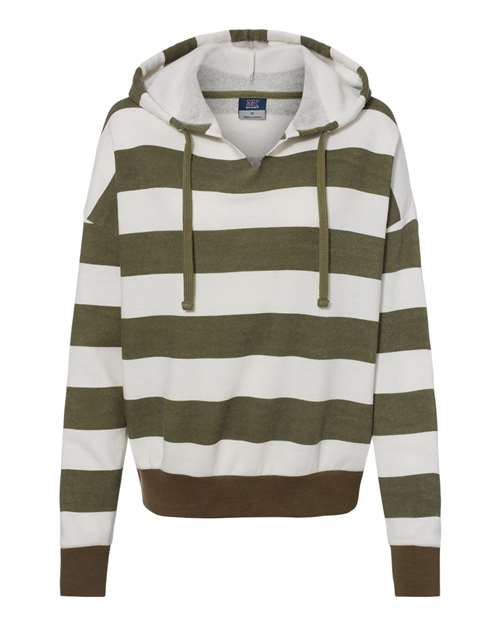 Women's Striped Fleece Boxy Hooded Sweatshirt | USA Decoration