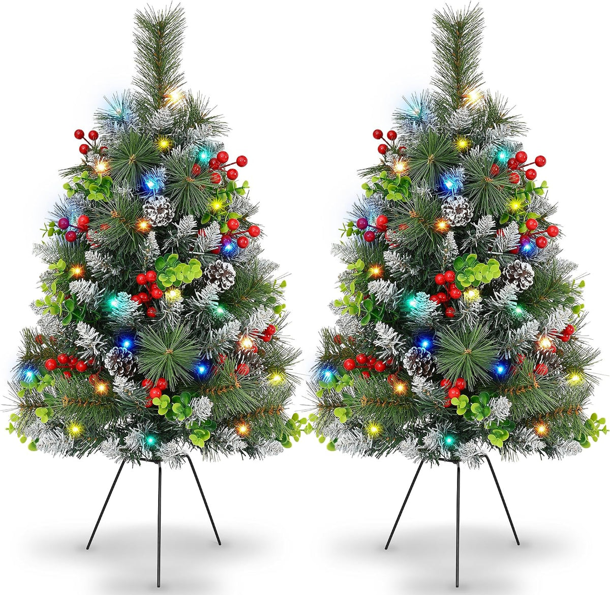 2 Pack Outdoor Chriatmas Tree with Lights, 30" Prelit Christmas Urn Filler