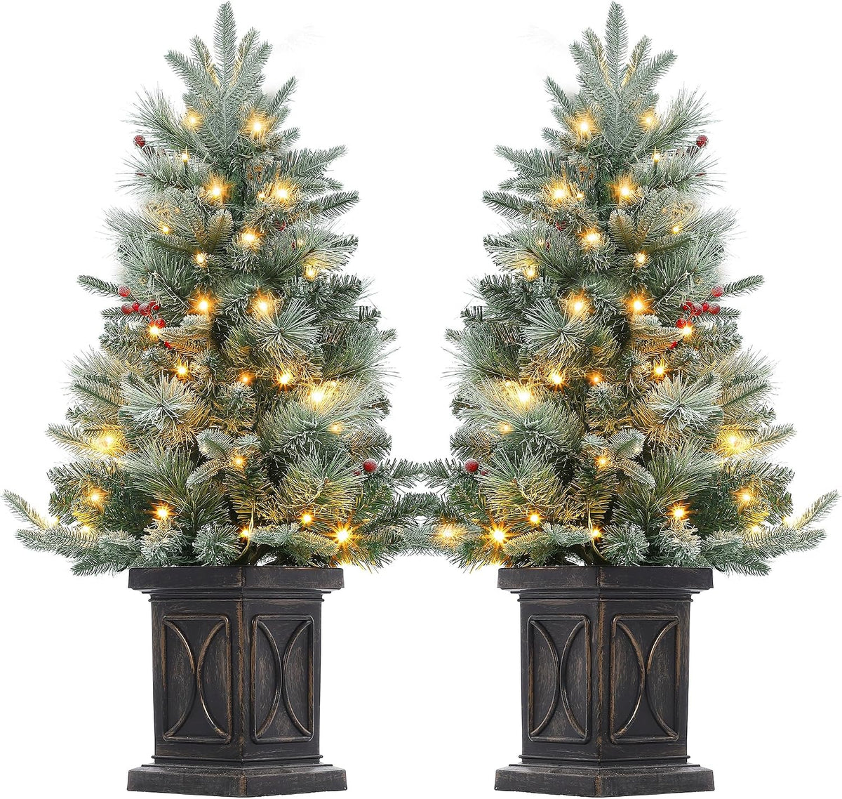 GAOMON 2Set 3FT Prelit Christmas Tree, Artificial Tree with Vintage Base