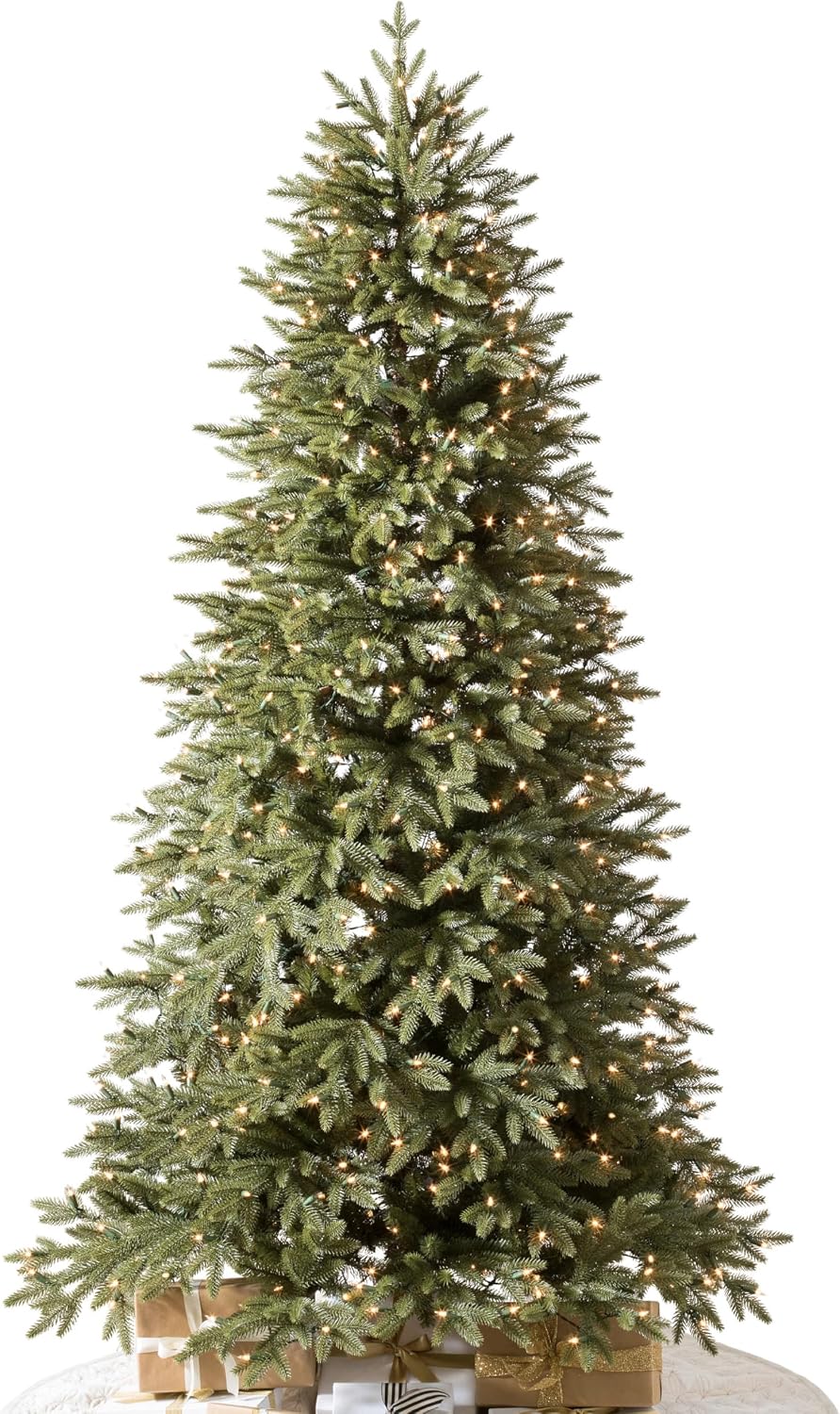 Balsam Hill Stratford Spruce - Slim Artificial Christmas Tree with True Needle Foliage & Premium Stand for Small Spaces, Clear Incandescent, 9ft