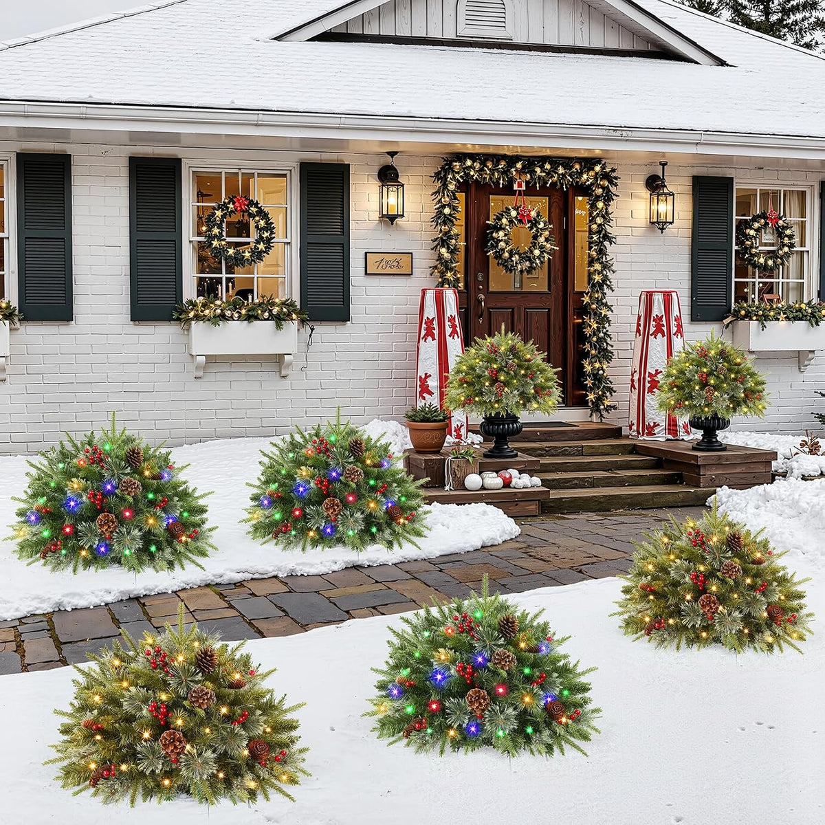 2 Pack Pre-lit Artificial Christmas Urn Filler, 18IN Outdoor Christmas Tree