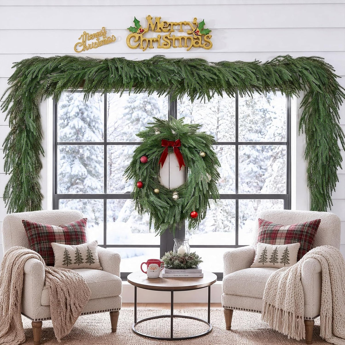CLEANGOR 2Pcs 6FT Norfolk Pine Garlands for Christmas Decorations Indoor