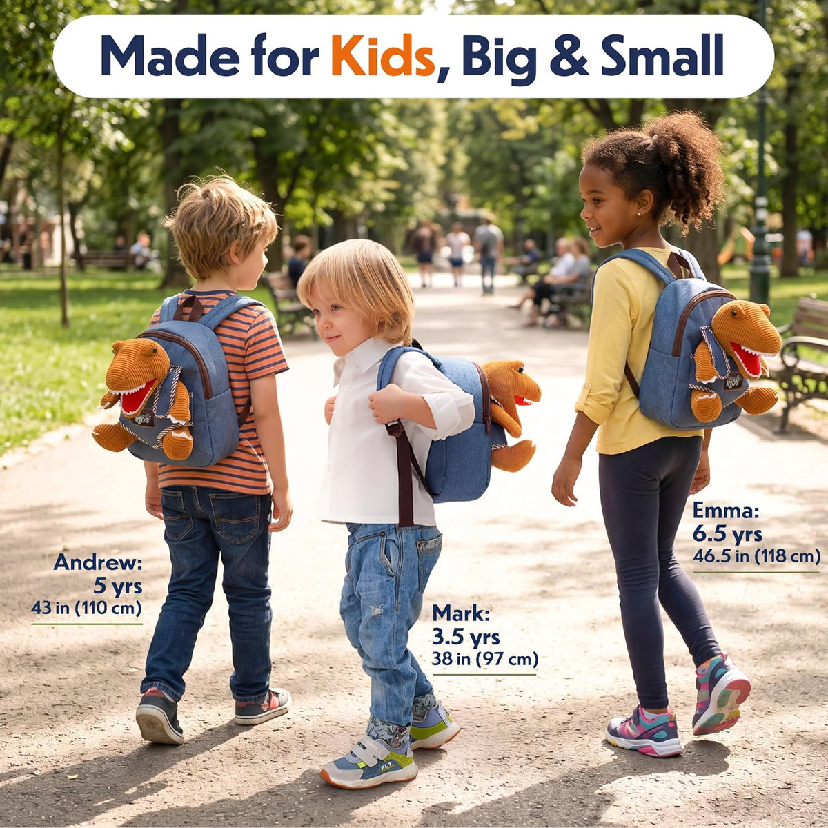 Naturally KIDS Toddler Backpack w. Plush Dinosaur Toy, Kids Gift 2 3 4 5