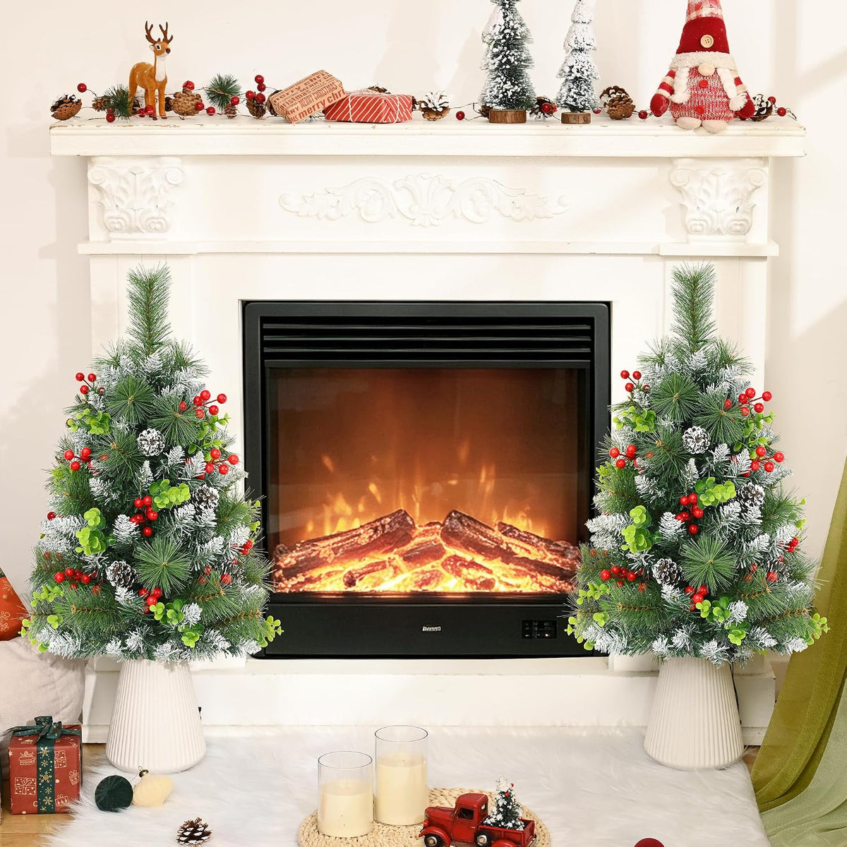 2 Pack Outdoor Chriatmas Tree with Lights, 30" Prelit Christmas Urn Filler